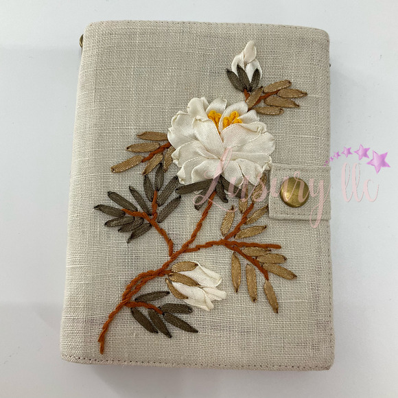 Peony Embroidery Passport Wallet, Birthday Gift, Versatile Washable, White/Tan - Picture 1 of 13